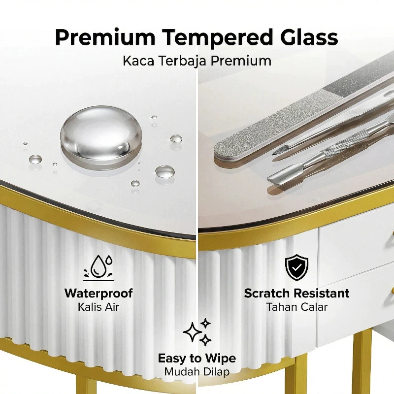 AVANRA Tempered Glass Manicure Table storage and usage detail