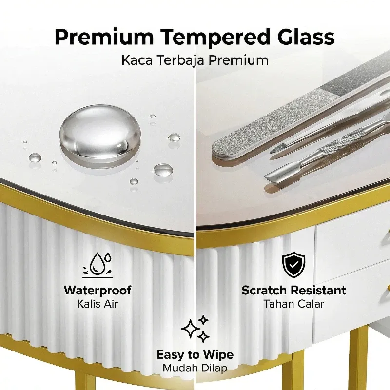 AVANRA Tempered Glass Manicure Table storage and usage detail