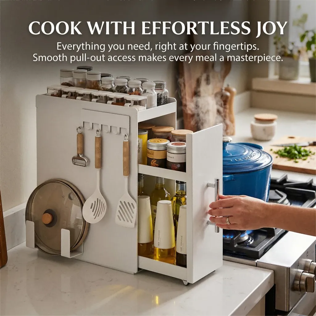 AVANRA Pull-Out Spice Rack Organizer product detail for Malaysia homes and commercial spaces