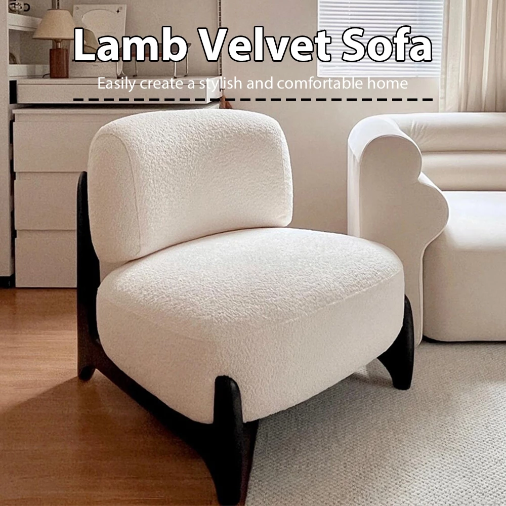 Lamb Velvet Lounge Chair Retro Single Sofa Kerusi Santai Modern Comfy Seat Nordic Living Room Furniture