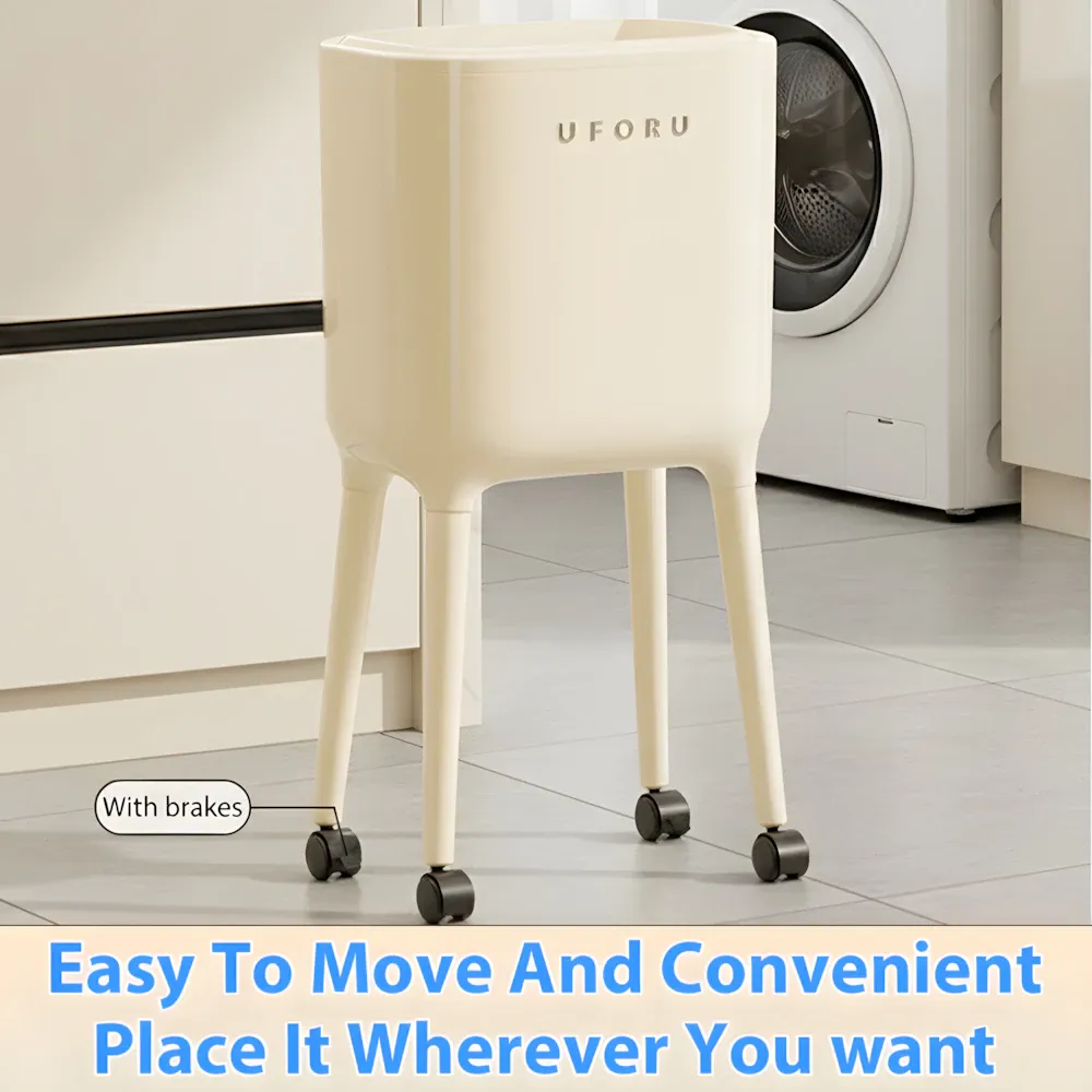 High Leg Trash Can With Wheels Large Capacity Mobile Dustbin Plastic Waste Bin For Home Kitchen Rak Tong Sampah Beroda