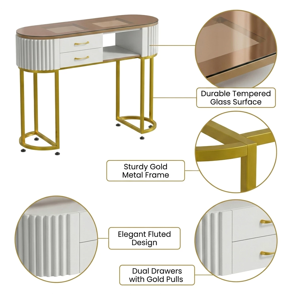 AVANRA Tempered Glass Manicure Table product detail for Malaysia homes and commercial spaces