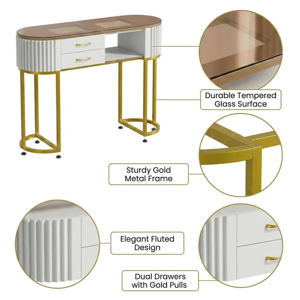 AVANRA Tempered Glass Manicure Table product detail for Malaysia homes and commercial spaces