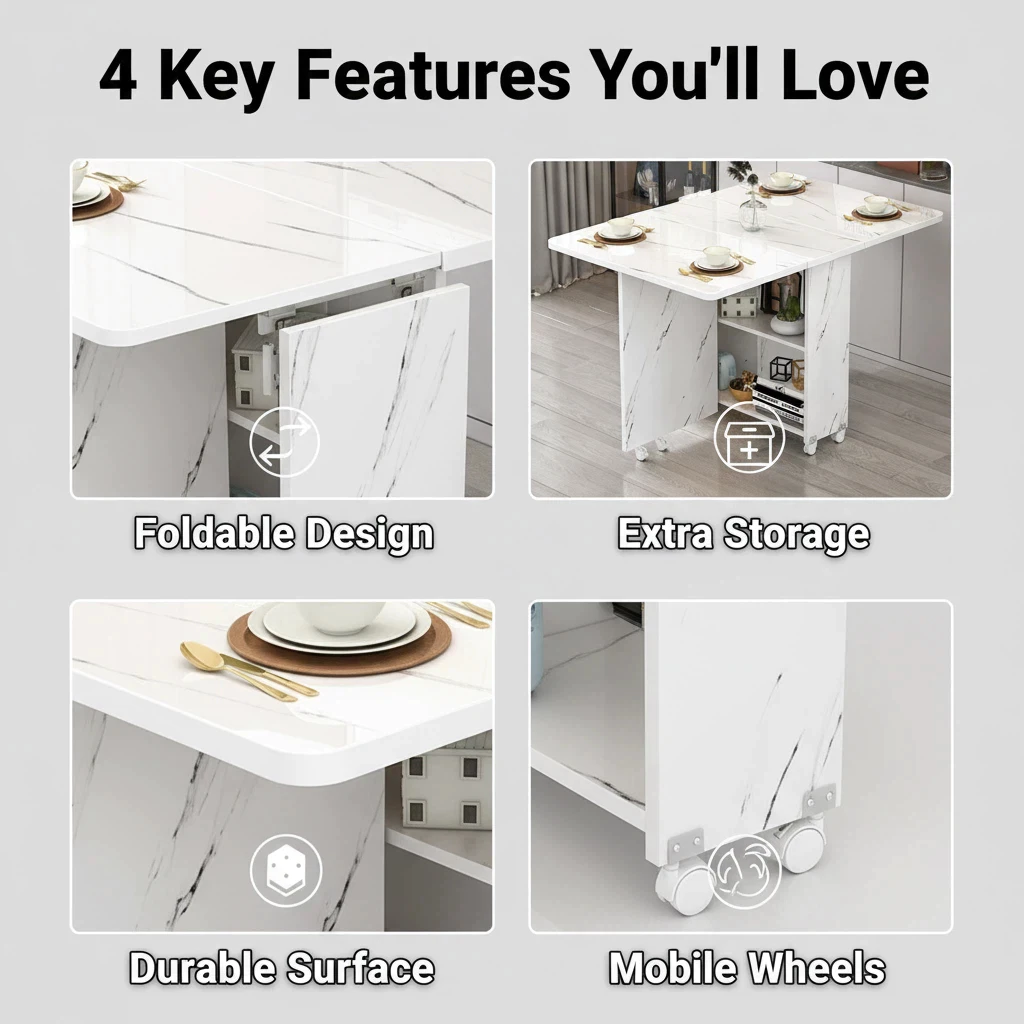 Foldable Dining Table With Wheels Multipurpose Storage Cabinet Meja