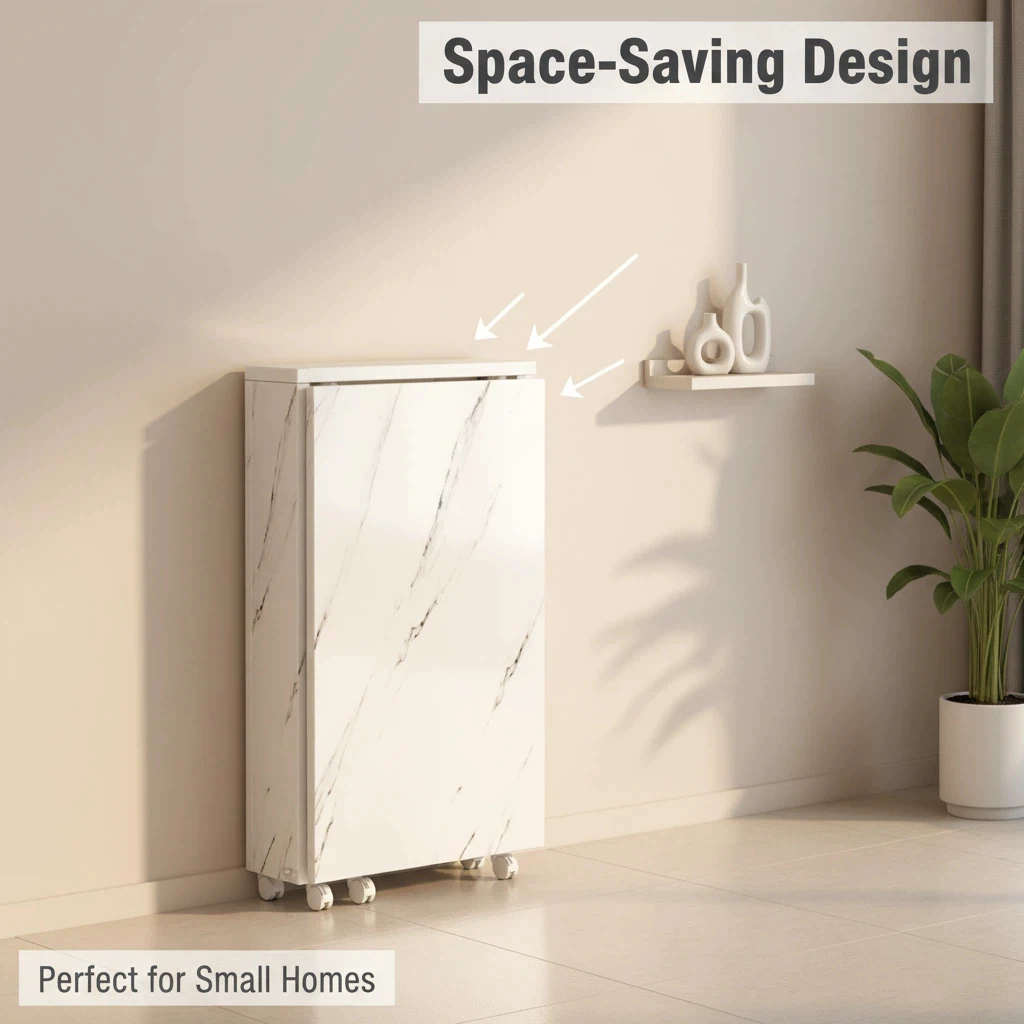 Foldable Dining Table With Wheels Multipurpose Storage Cabinet Meja