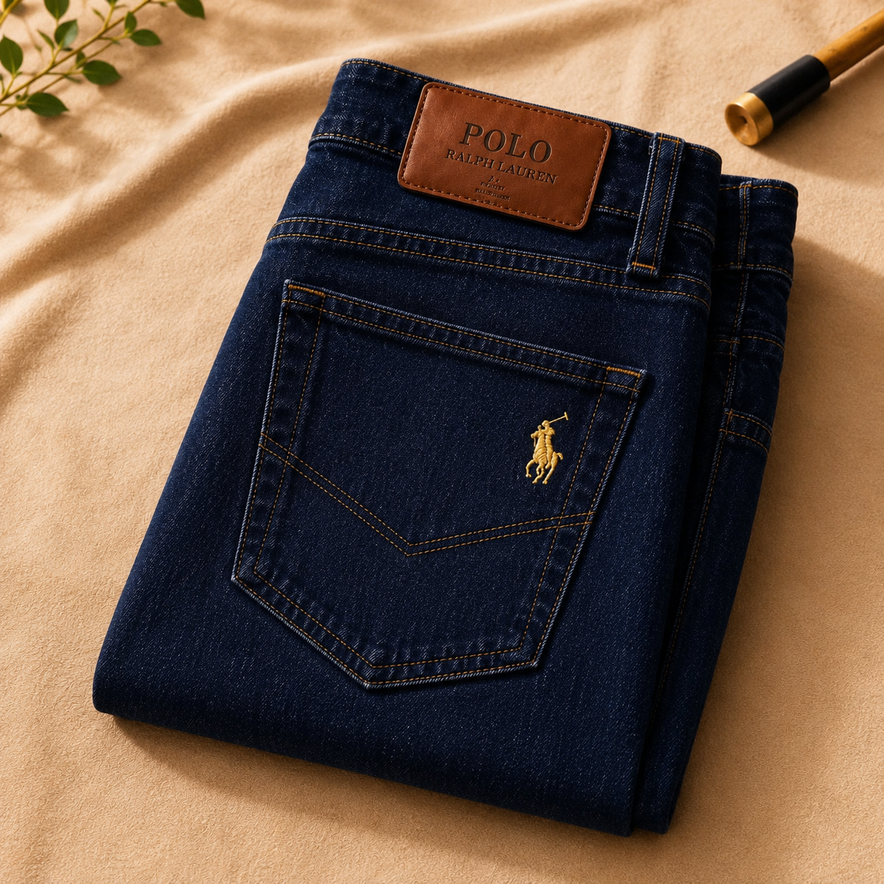 Navy Blue Gold Detail Denim Jeans