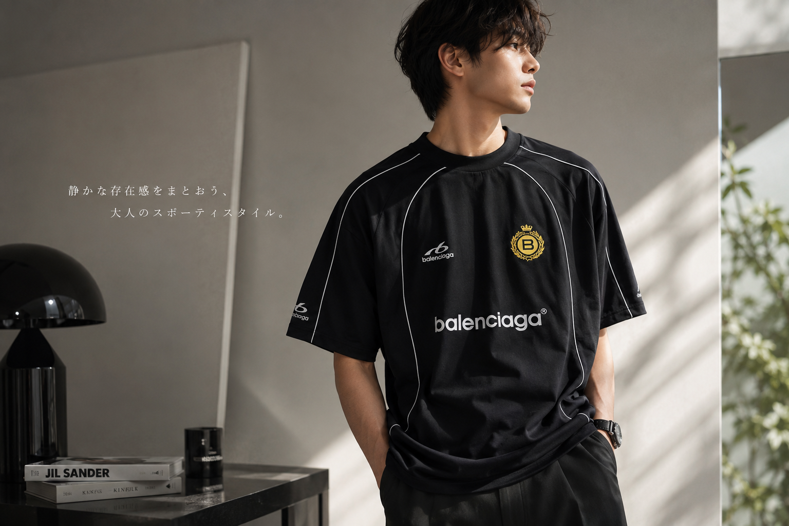 バレンシアガ サッカー Tシャツ ブラック フロント