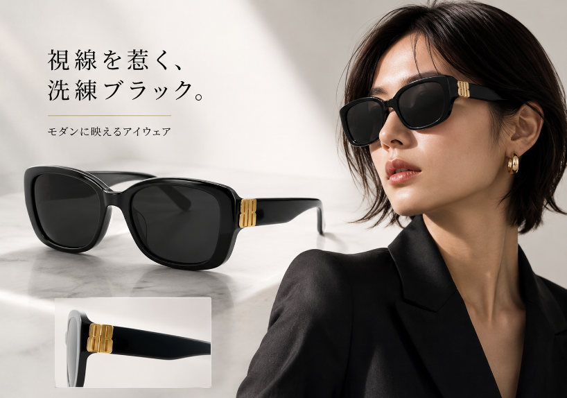 ブラックのバレンシアガ Cosmo スクエアAFサングラス正面