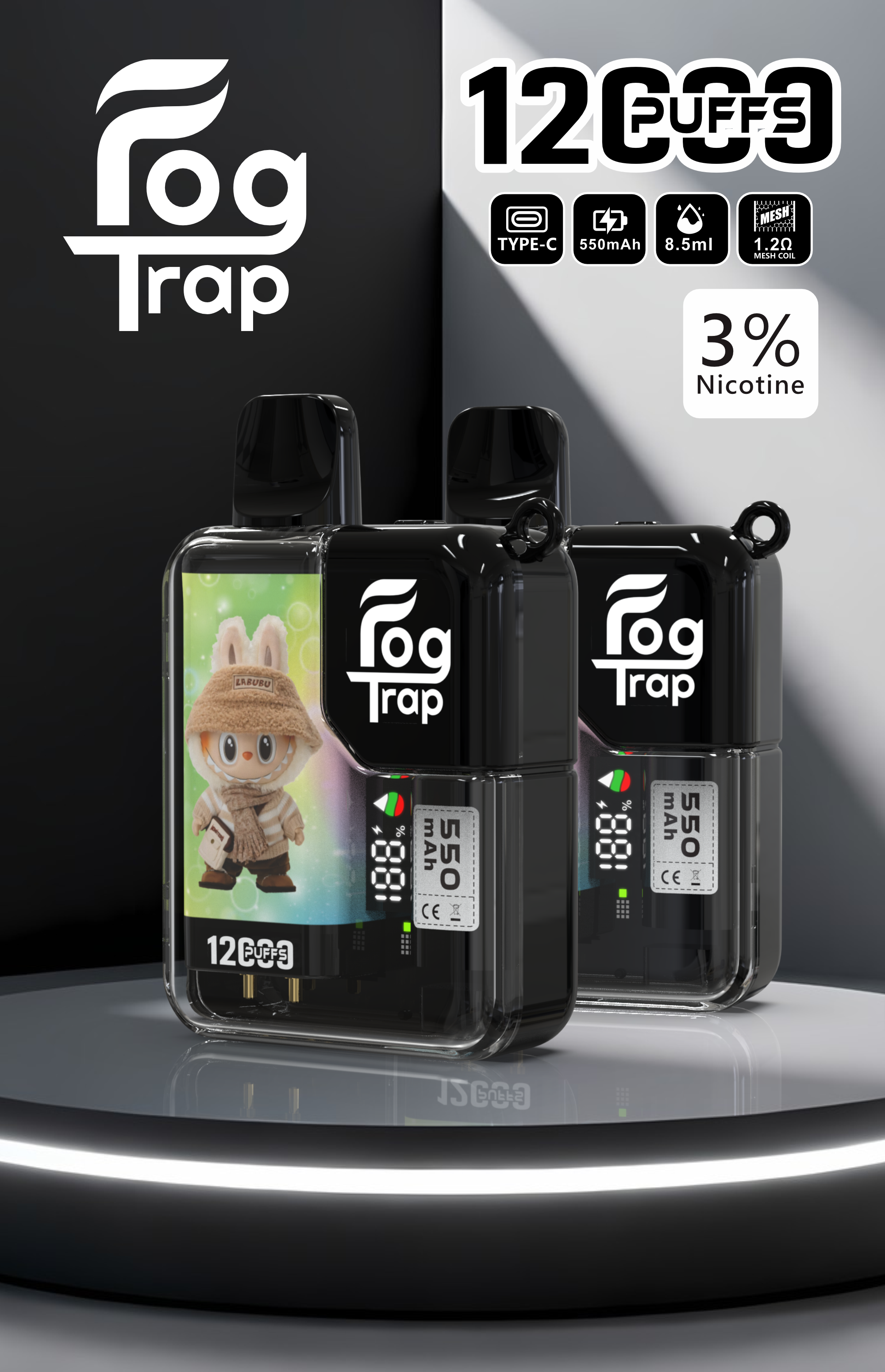 【Fog trap 12000口 抛棄式】LUBUBU 拉布布 / 蠟筆小新 聯名款系列一次性電子煙 時尚設計好攜帶 台灣現貨供應即買即用