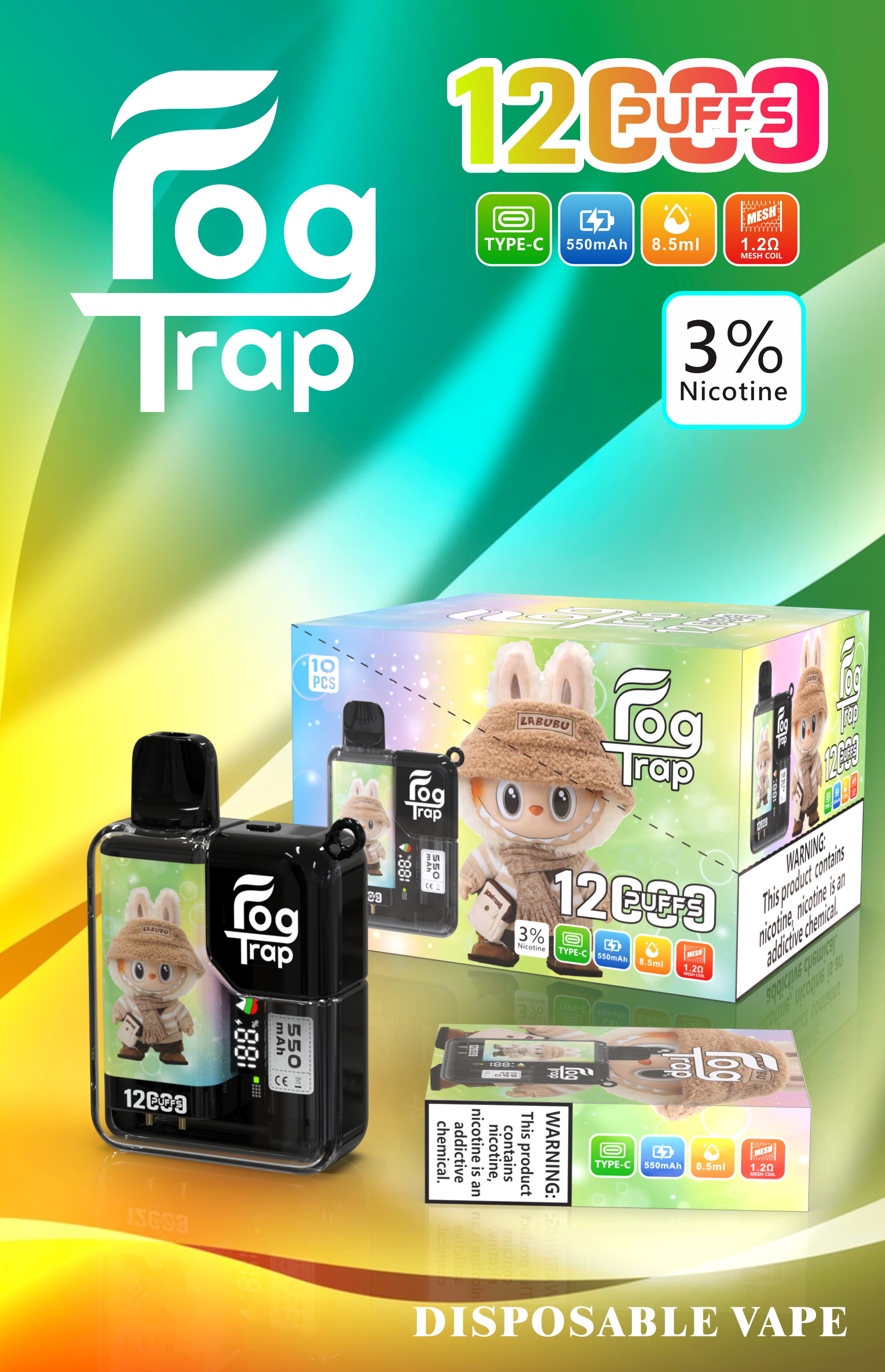 【Fog trap 12000口 抛棄式】LUBUBU 拉布布 / 蠟筆小新 聯名款系列一次性電子煙 時尚設計好攜帶 台灣現貨供應即買即用