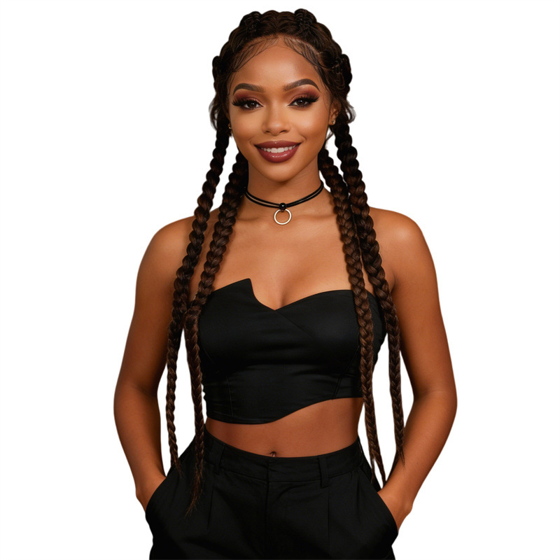 Front Lace Braided Wig — 80cm Long Faux Locs (Dreadlocks) — Full-Head African-Style Synthetic Wig for Women