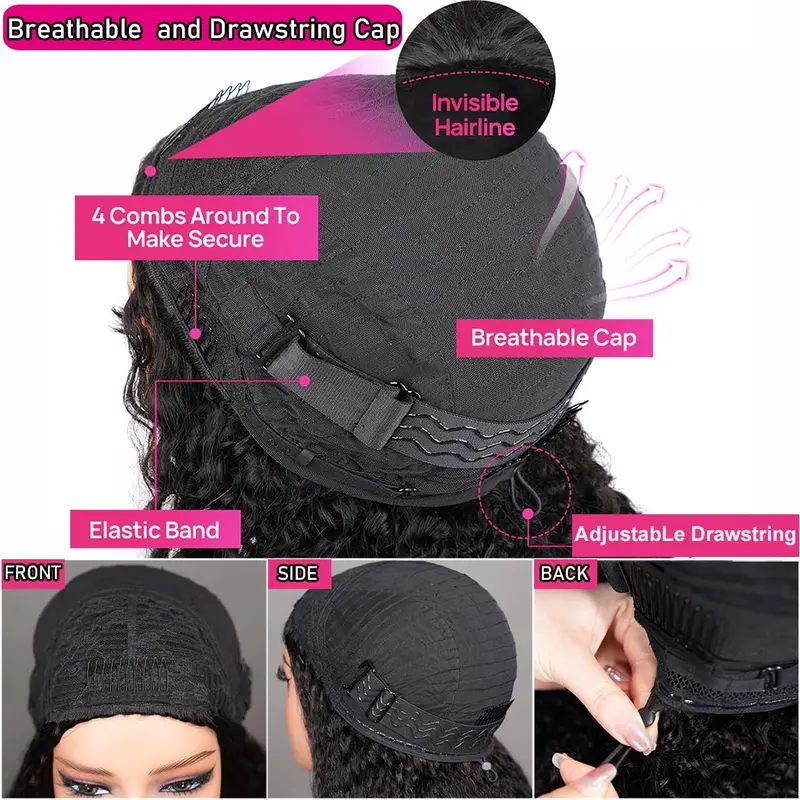 3 in 1 Half Wig Burmese Curly 100% Human Virgin Hair Seamless Flip Over Beginner Friendly Glueless Wear & Go Drawstring Clip in Wig Black Color 14-26 Inch 200% Density #Summervibes