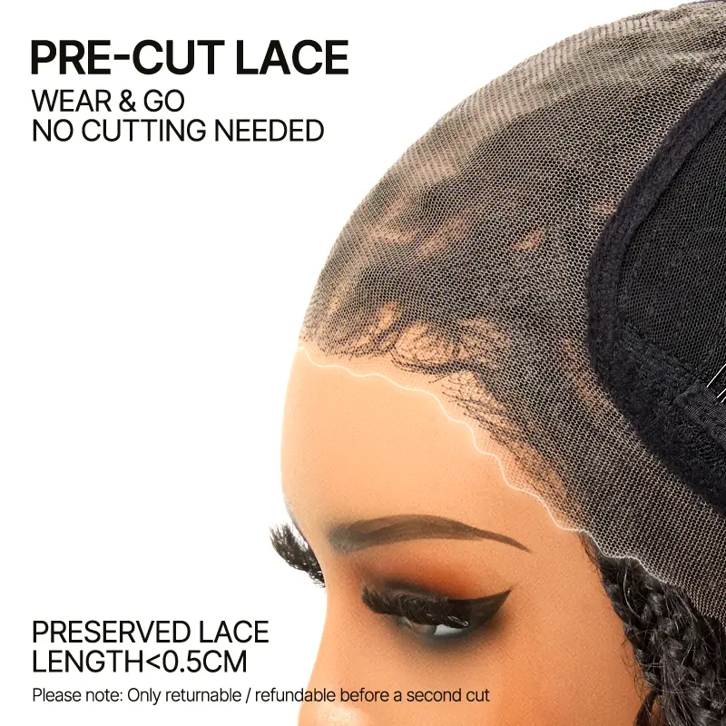 13x6 HD Pre-Cut Lace Wig | Glueless, Wear & Go, Boho Braids Water Wave Wig – Premium Fiber, Beginner Friendly