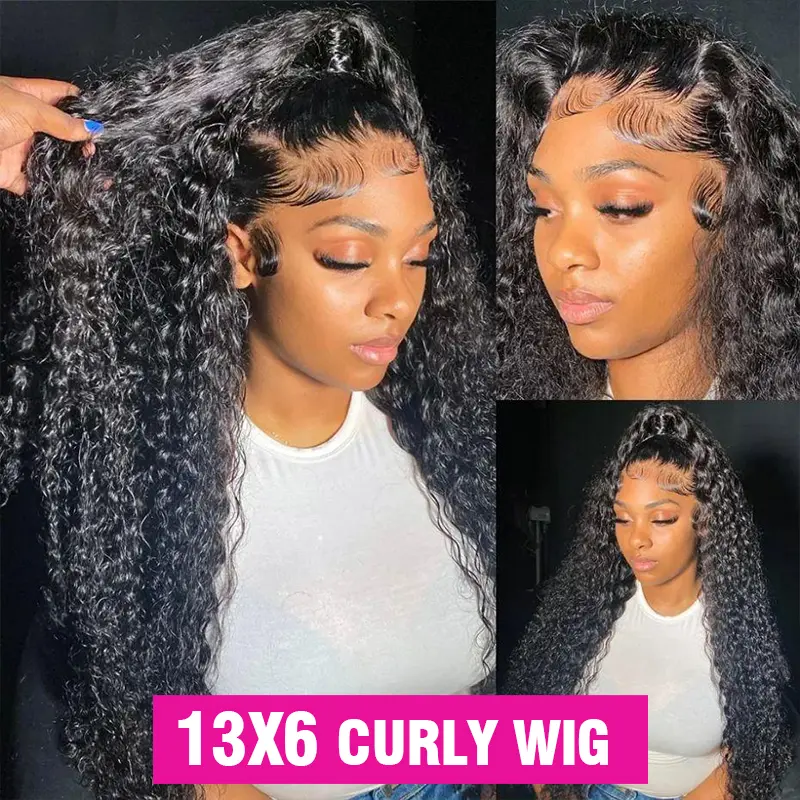 Hair Deep Wave 13x6 Lace Front Wigs Human Hair Pre Plucked 180% Density HD Transparent 13x4 Lace Frontal Wigs For Women Human Hair Lace Front Wigs Deep Curly Lace Front Wig
