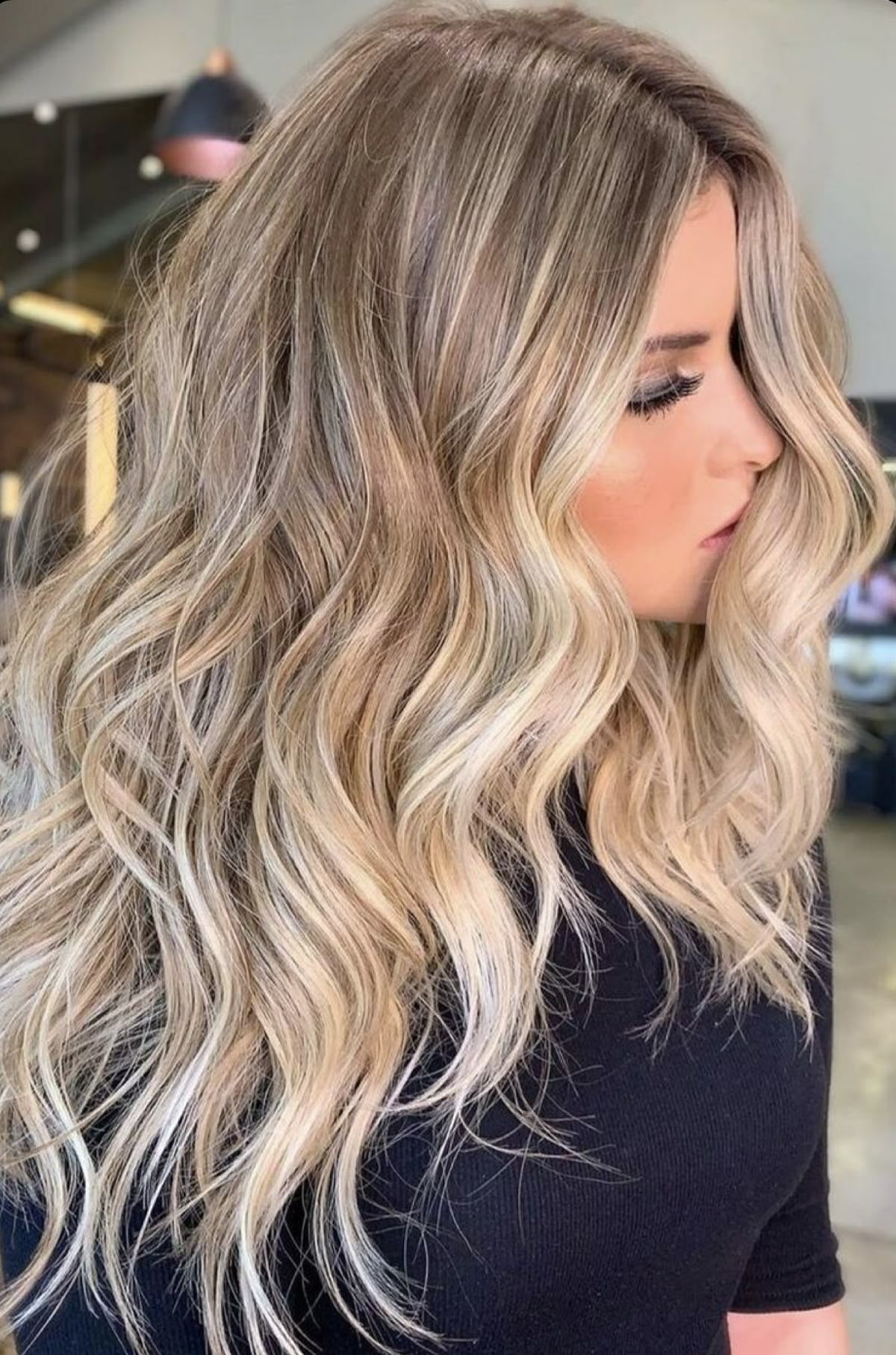 Free Part Lace Front Long-13×6 Length Curly Ombre Blonde with Highlights Glue less Synthetic Wig for Women 24 Inches
