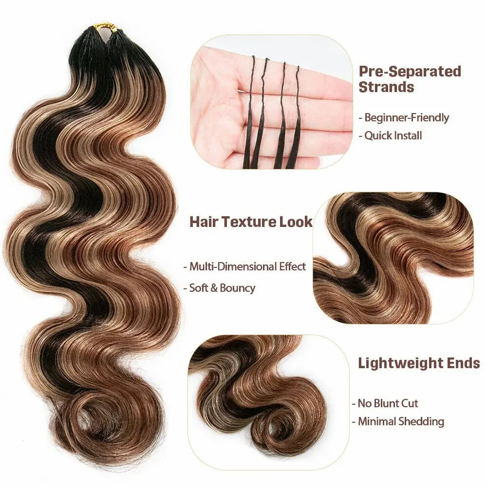 Human Hair for Miracle Knots Boho Braids 4/27/30, 27/30/613 Blend Color Crochet Hair Pre-Separated Body Wave Crochet Hair 60 grams/bundle 18 inch