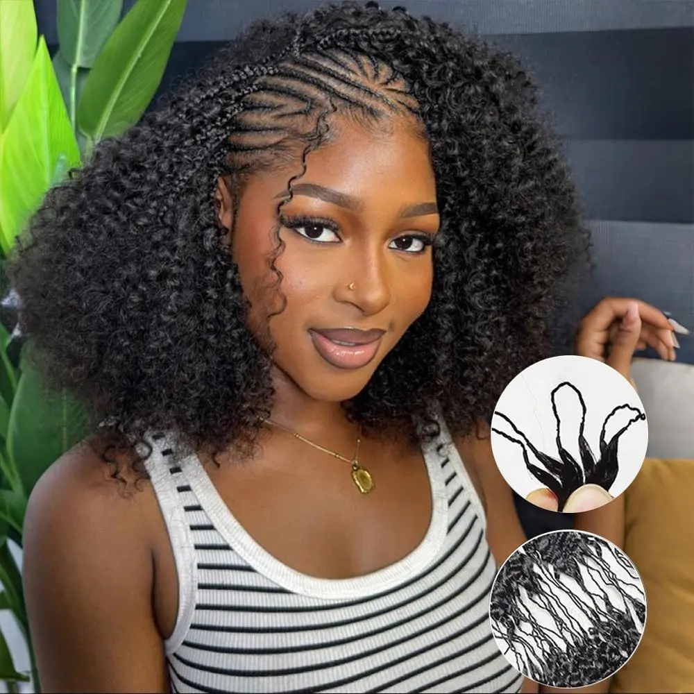 Crochet Extensions Human Hair Miracle Knots Pre-Separated 50g per Pack 45-50 Strands per Pack Knotless Boho Braids 4-5 Packs for Full Head Burmese Curly Textures Wig with Crochet Hook