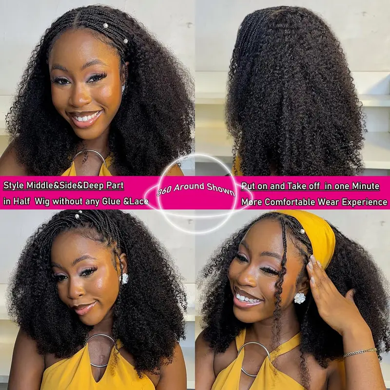 3 in 1 Half Wig Burmese Curly 100% Human Virgin Hair Seamless Flip Over Beginner Friendly Glueless Wear & Go Drawstring Clip in Wig Black Color 14-26 Inch 200% Density #Summervibes