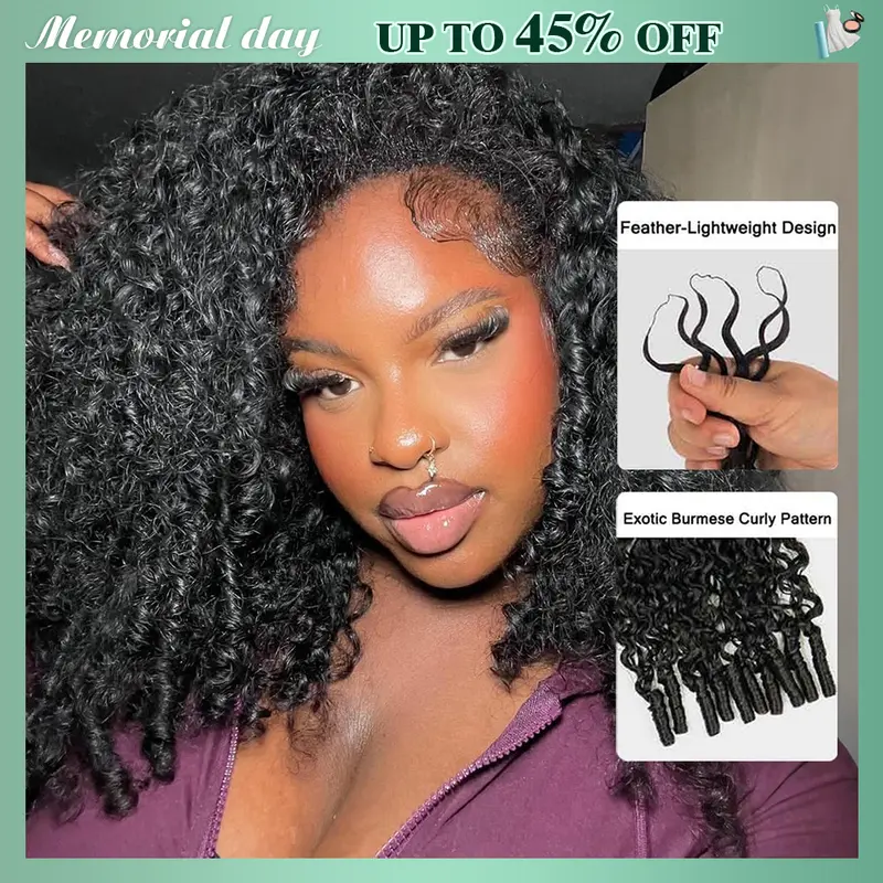 Crochet Extensions Human Hair Miracle Knots Pre-Separated 50g per Pack 45-50 Strands per Pack Knotless Boho Braids 4-5 Packs for Full Head Burmese Curly Textures Wig with Crochet Hook