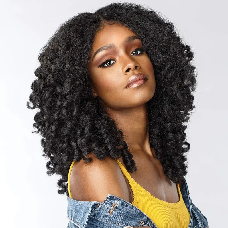 3 in 1 Half Wig Burmese Curly 100% Human Virgin Hair Seamless Flip Over Beginner Friendly Glueless Wear & Go Drawstring Clip in Wig Black Color 14-26 Inch 200% Density #Summervibes
