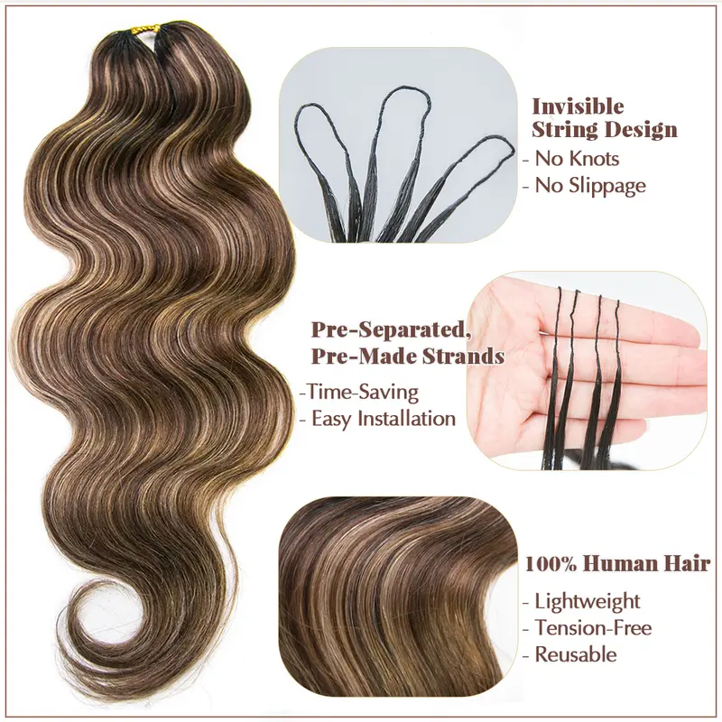 Human Hair for Miracle Knots Boho Braids 4/27/30, 27/30/613 Blend Color Crochet Hair Pre-Separated Body Wave Crochet Hair 60 grams/bundle 18 inch