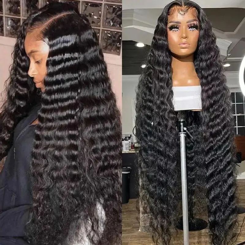 Hair Deep Wave 13x6 Lace Front Wigs Human Hair Pre Plucked 180% Density HD Transparent 13x4 Lace Frontal Wigs For Women Human Hair Lace Front Wigs Deep Curly Lace Front Wig
