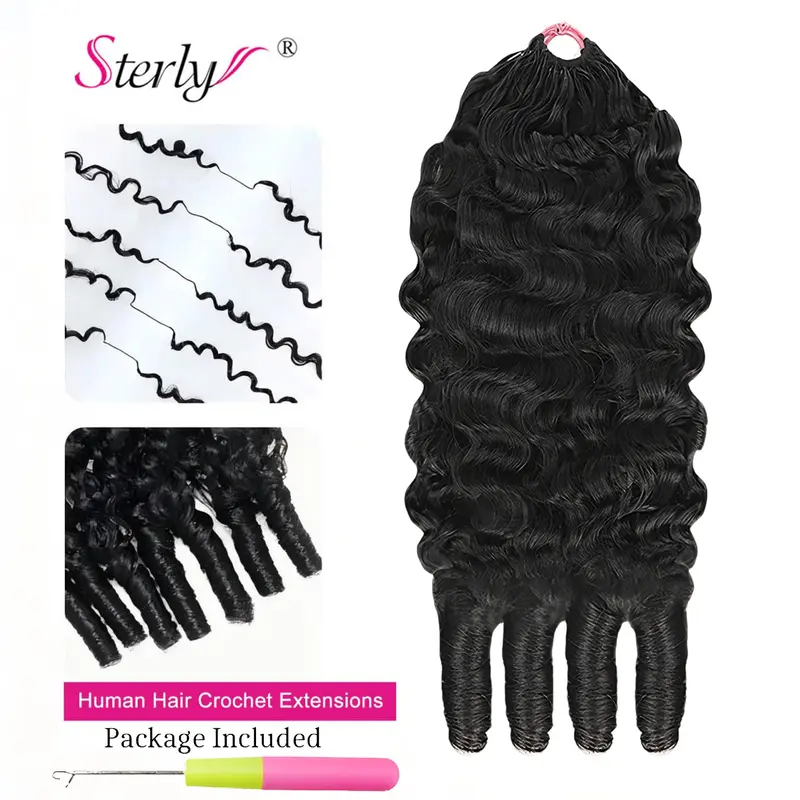 Crochet Extensions Human Hair Miracle Knots Pre-Separated 50g per Pack 45-50 Strands per Pack Knotless Boho Braids 4-5 Packs for Full Head Burmese Curly Textures Wig with Crochet Hook