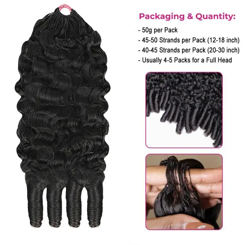 Crochet Extensions Human Hair Miracle Knots Pre-Separated 50g per Pack 45-50 Strands per Pack Knotless Boho Braids 4-5 Packs for Full Head Burmese Curly Textures Wig with Crochet Hook