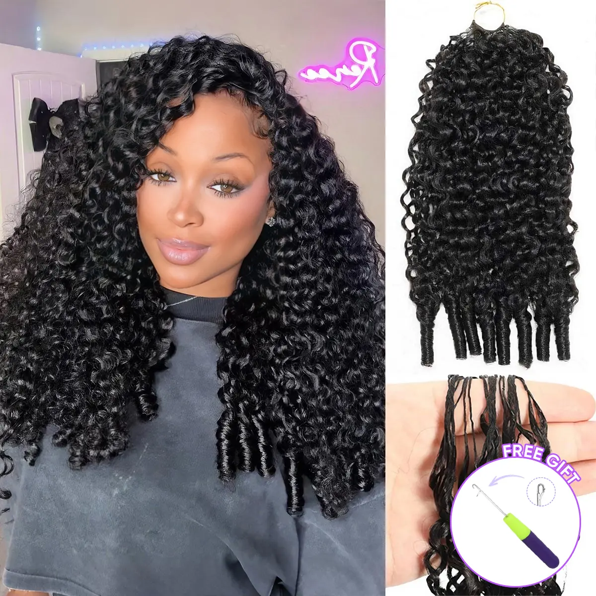 Highlight 4/27 Burmese Curly Crochet Human Hair With Miracle Knots Boho Braids Time-Saving Wear
