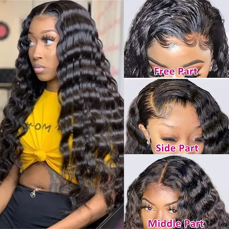 Hair Deep Wave 13x6 Lace Front Wigs Human Hair Pre Plucked 180% Density HD Transparent 13x4 Lace Frontal Wigs For Women Human Hair Lace Front Wigs Deep Curly Lace Front Wig