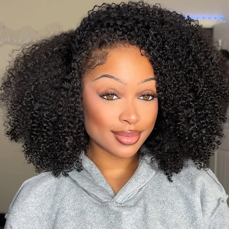 3 in 1 Half Wig Burmese Curly 100% Human Virgin Hair Seamless Flip Over Beginner Friendly Glueless Wear & Go Drawstring Clip in Wig Black Color 14-26 Inch 200% Density #Summervibes