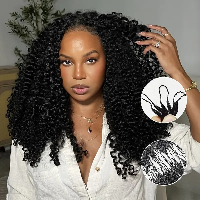 Crochet Extensions Human Hair Miracle Knots Pre-Separated 50g per Pack 45-50 Strands per Pack Knotless Boho Braids 4-5 Packs for Full Head Burmese Curly Textures Wig with Crochet Hook