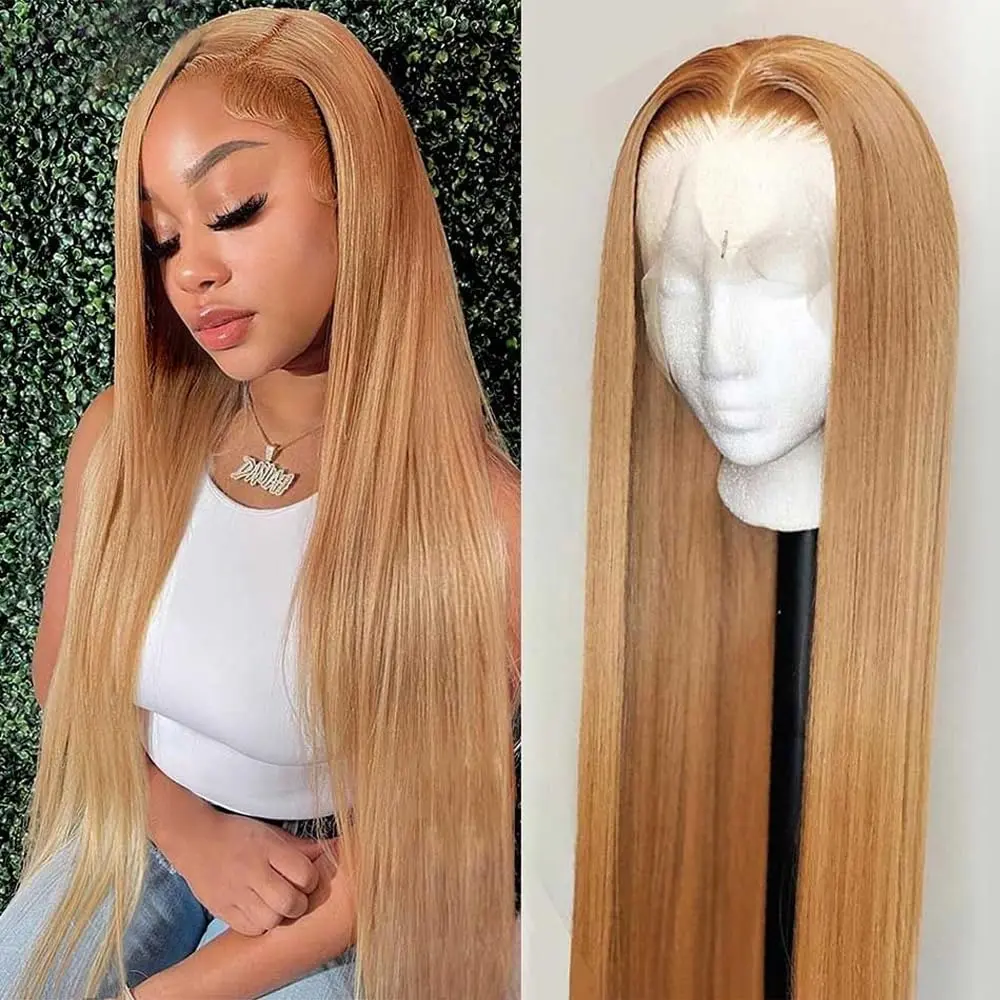 Honey Blonde 13x6 HD Transparent Lace Front Wig Human Hair Pre Plucked Honey Blonde Wig Human Hair 180% Density Lace Frontal Wigs Colored