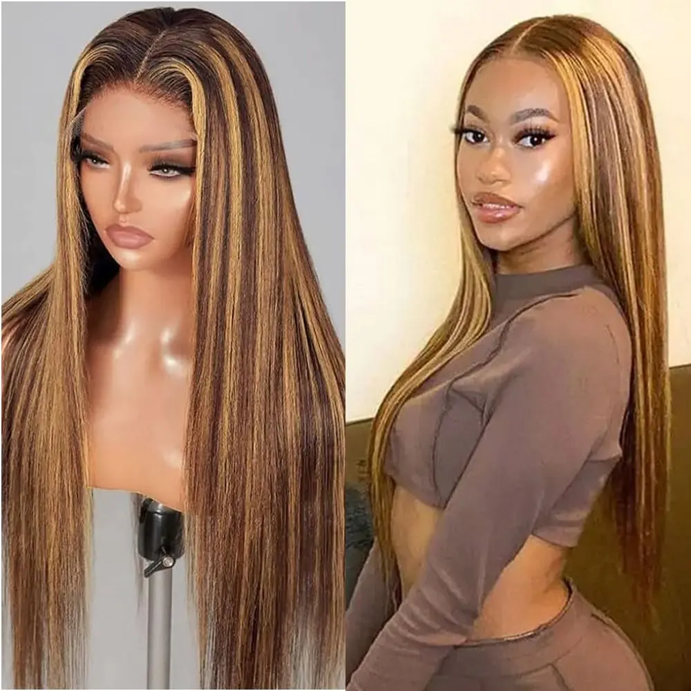 Honey Blonde 13x6 HD Transparent Lace Front Wig Human Hair Pre Plucked Honey Blonde Wig Human Hair 180% Density Lace Frontal Wigs Colored