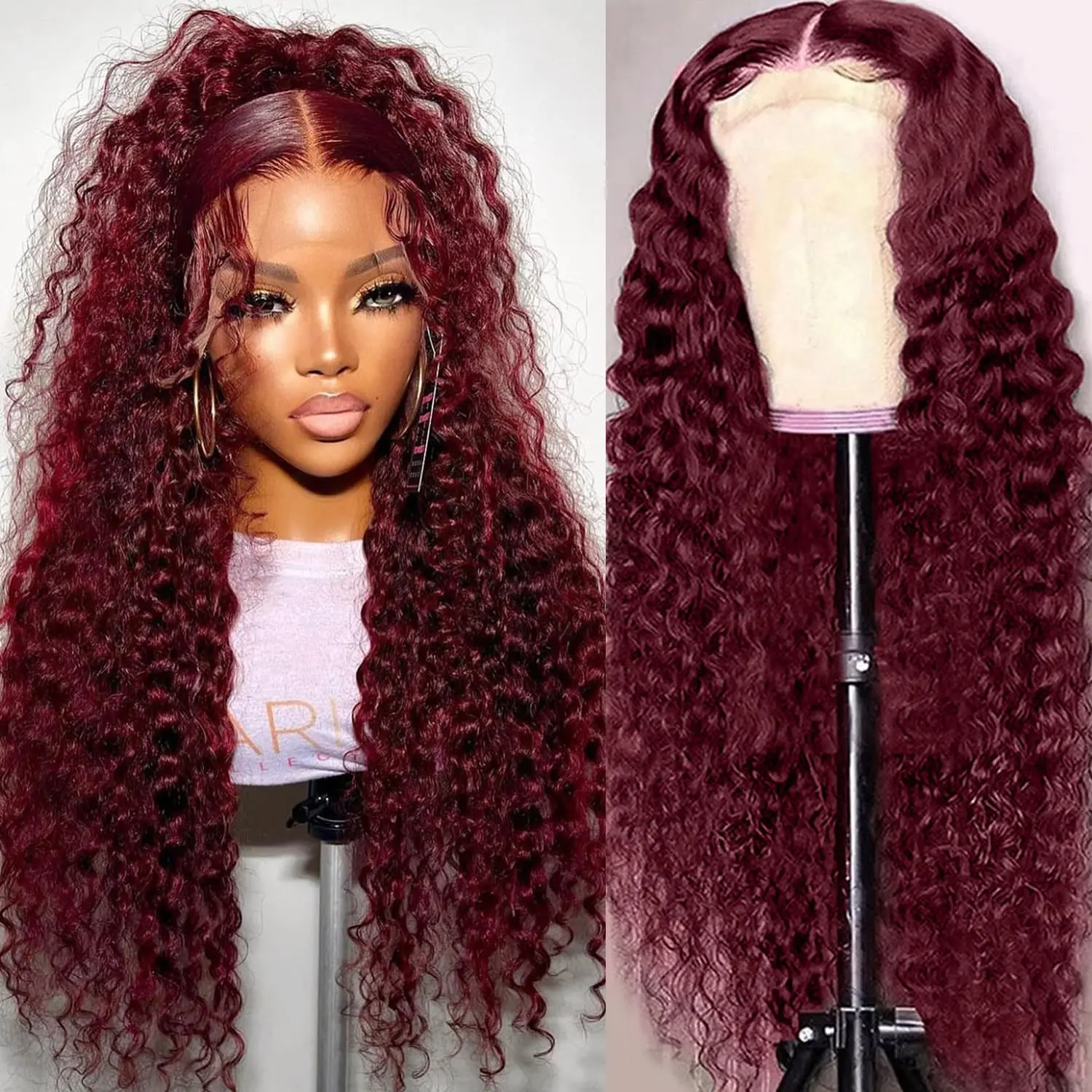 Colorful 30in 13X6 Chocolate Brown Deep Wave HD Transparent Lace Front Wigs Human Hair 99J Red Burgundy Colored Deep Wigs 4/27 Highlight Ombre Human Hair Curly Wigs Black Deep Wigs Pre Plucked With Baby Hair Summervibes