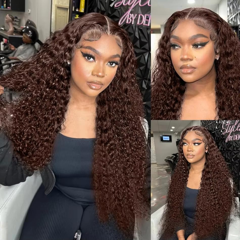 Colorful 30in 13X6 Chocolate Brown Deep Wave HD Transparent Lace Front Wigs Human Hair 99J Red Burgundy Colored Deep Wigs 4/27 Highlight Ombre Human Hair Curly Wigs Black Deep Wigs Pre Plucked With Baby Hair Summervibes