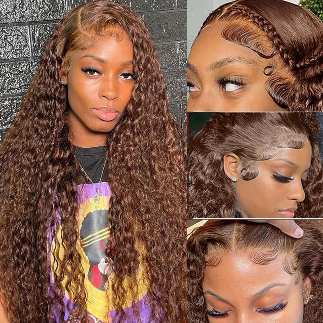 Colorful 30in 13X6 Chocolate Brown Deep Wave HD Transparent Lace Front Wigs Human Hair 99J Red Burgundy Colored Deep Wigs 4/27 Highlight Ombre Human Hair Curly Wigs Black Deep Wigs Pre Plucked With Baby Hair Summervibes