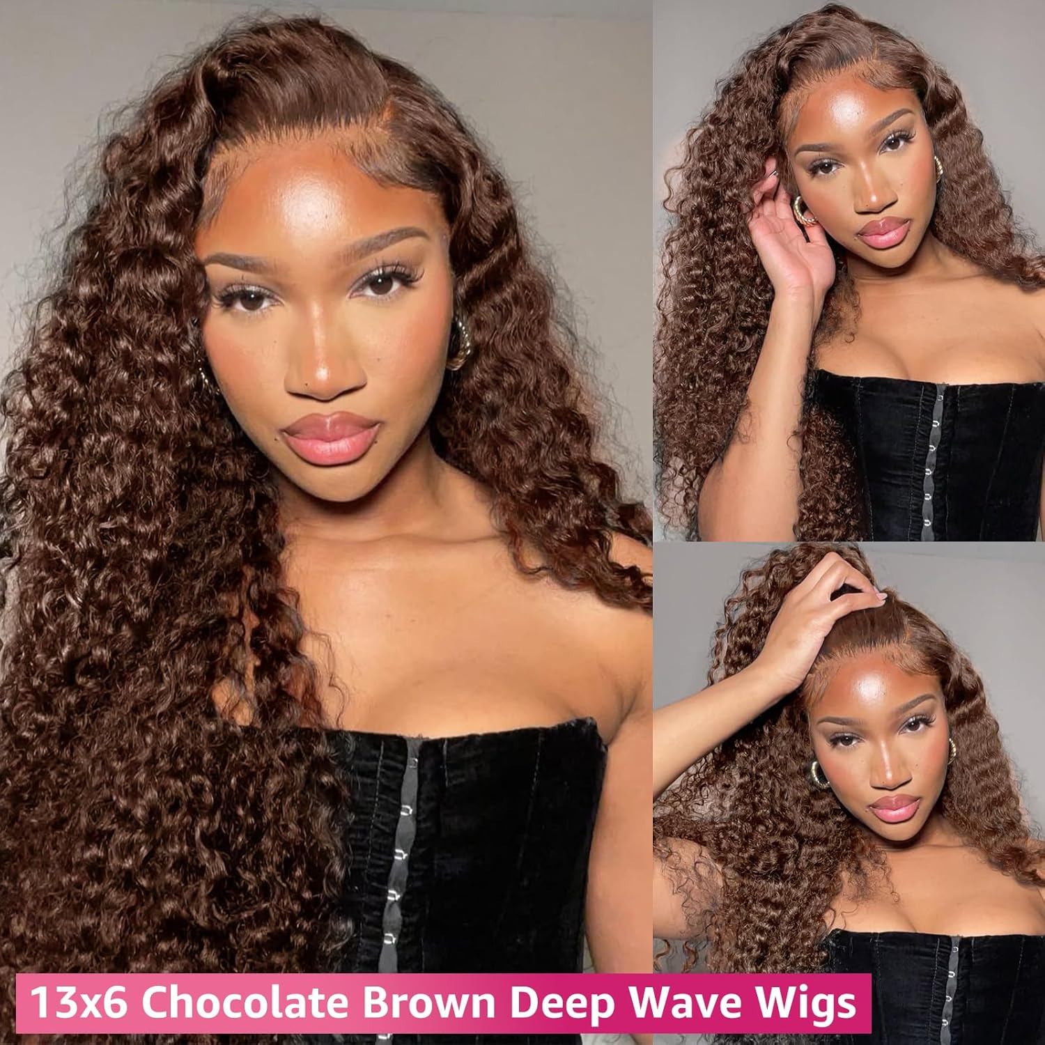 Colorful 30in 13X6 Chocolate Brown Deep Wave HD Transparent Lace Front Wigs Human Hair 99J Red Burgundy Colored Deep Wigs 4/27 Highlight Ombre Human Hair Curly Wigs Black Deep Wigs Pre Plucked With Baby Hair Summervibes