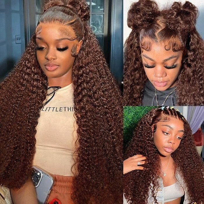 Colorful 30in 13X6 Chocolate Brown Deep Wave HD Transparent Lace Front Wigs Human Hair 99J Red Burgundy Colored Deep Wigs 4/27 Highlight Ombre Human Hair Curly Wigs Black Deep Wigs Pre Plucked With Baby Hair Summervibes