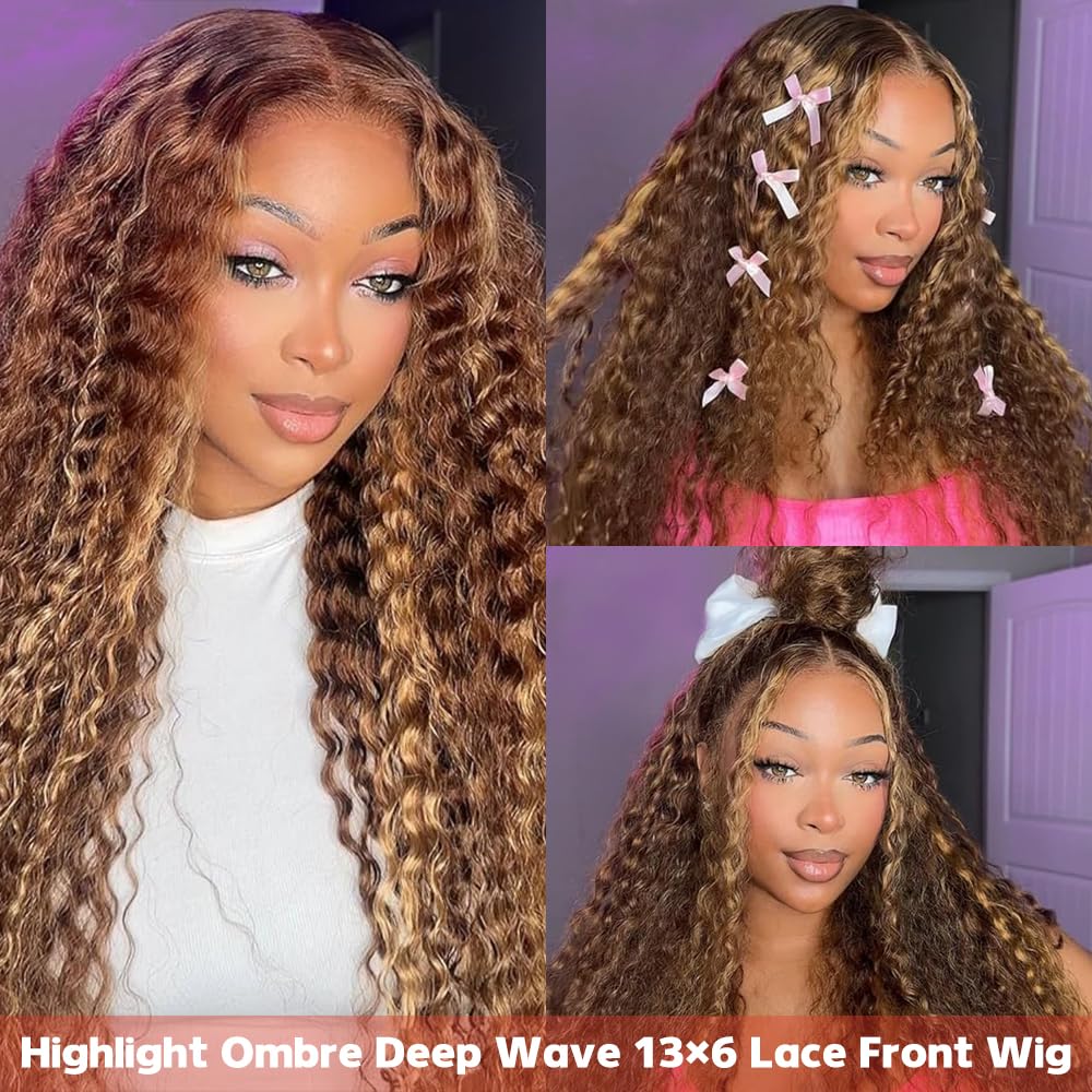 Colorful 30in 13X6 Chocolate Brown Deep Wave HD Transparent Lace Front Wigs Human Hair 99J Red Burgundy Colored Deep Wigs 4/27 Highlight Ombre Human Hair Curly Wigs Black Deep Wigs Pre Plucked With Baby Hair Summervibes