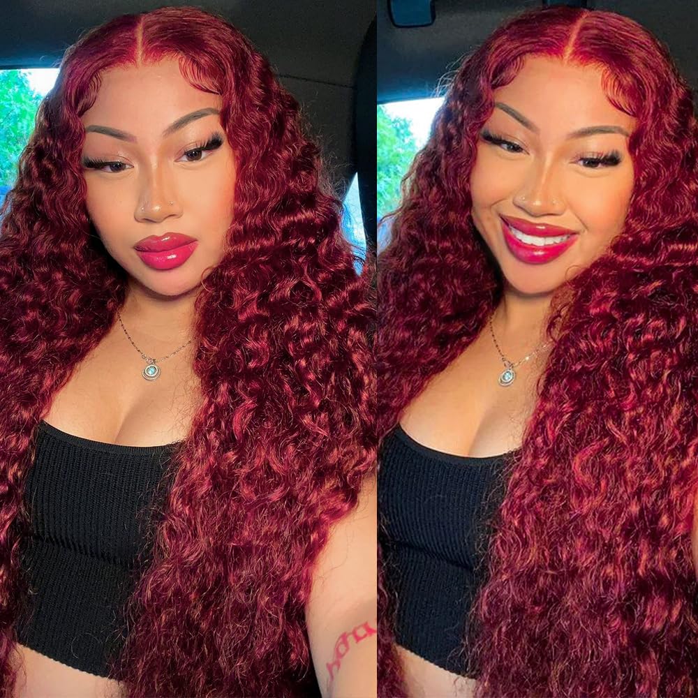 Colorful 30in 13X6 Chocolate Brown Deep Wave HD Transparent Lace Front Wigs Human Hair 99J Red Burgundy Colored Deep Wigs 4/27 Highlight Ombre Human Hair Curly Wigs Black Deep Wigs Pre Plucked With Baby Hair Summervibes
