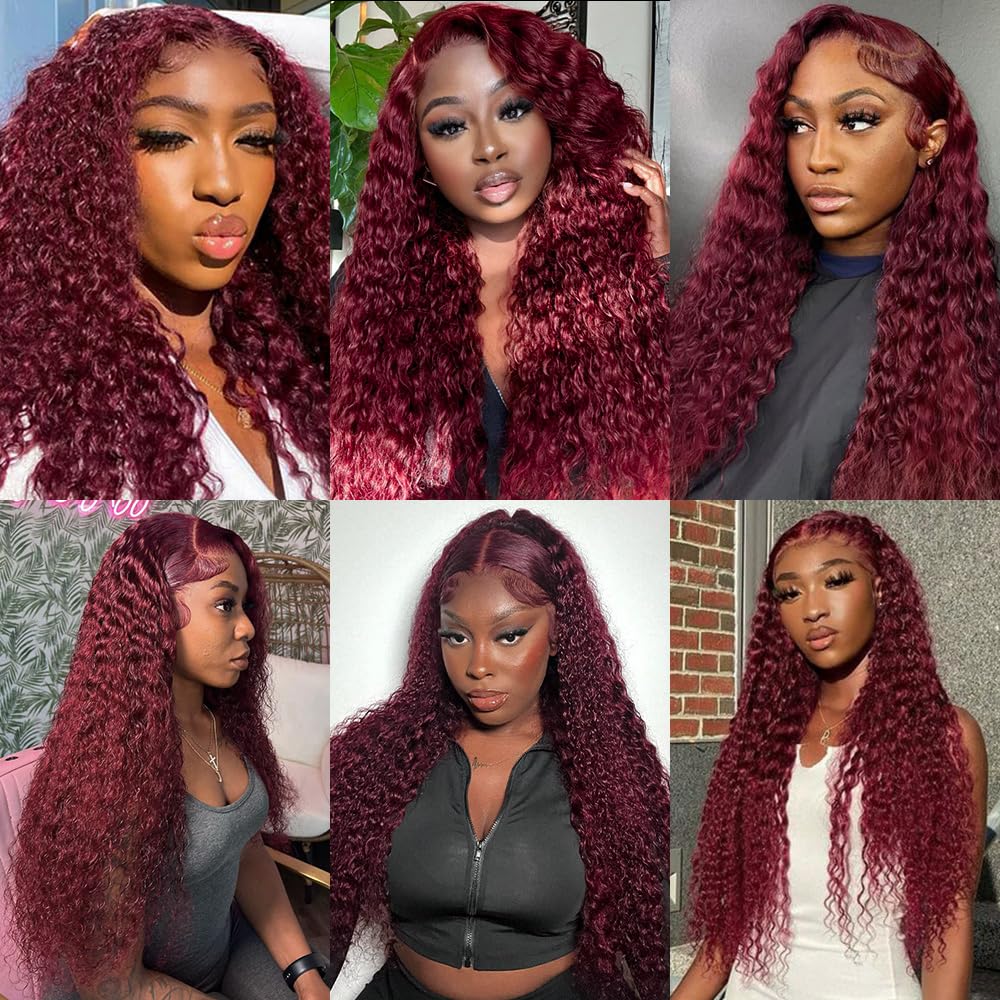 Colorful 30in 13X6 Chocolate Brown Deep Wave HD Transparent Lace Front Wigs Human Hair 99J Red Burgundy Colored Deep Wigs 4/27 Highlight Ombre Human Hair Curly Wigs Black Deep Wigs Pre Plucked With Baby Hair Summervibes