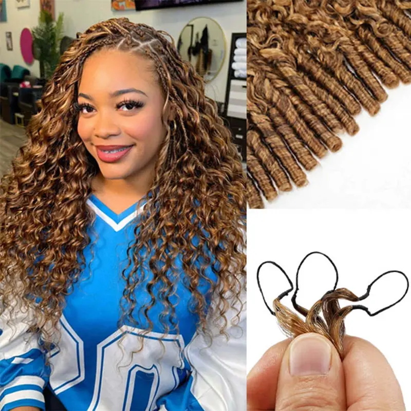 Highlight 4/27 Burmese Curly Crochet Human Hair With Miracle Knots Boho Braids Time-Saving Wear