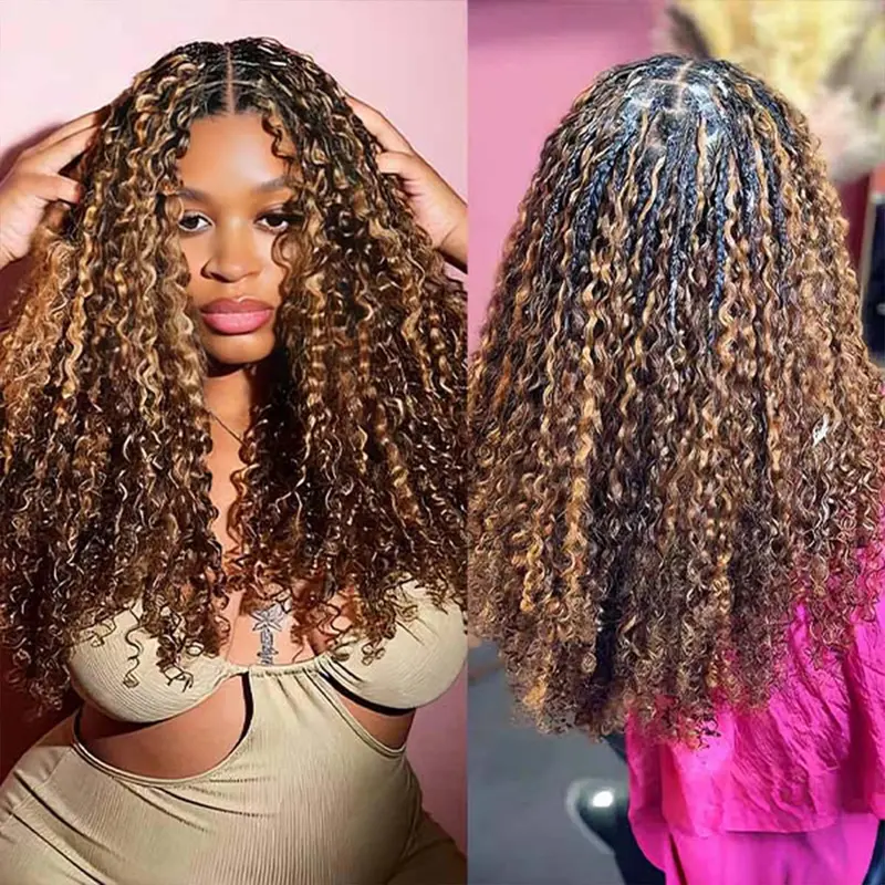 Highlight 4/27 Burmese Curly Crochet Human Hair With Miracle Knots Boho Braids Time-Saving Wear