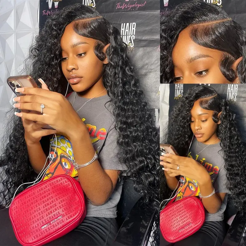 Hair Deep Wave 13x6 Lace Front Wigs Human Hair Pre Plucked 180% Density HD Transparent 13x4 Lace Frontal Wigs For Women Human Hair Lace Front Wigs Deep Curly Lace Front Wig