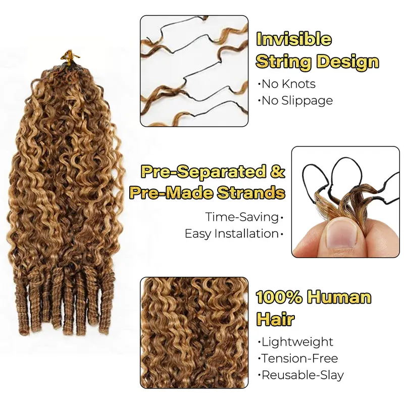 Highlight 4/27 Burmese Curly Crochet Human Hair With Miracle Knots Boho Braids Time-Saving Wear