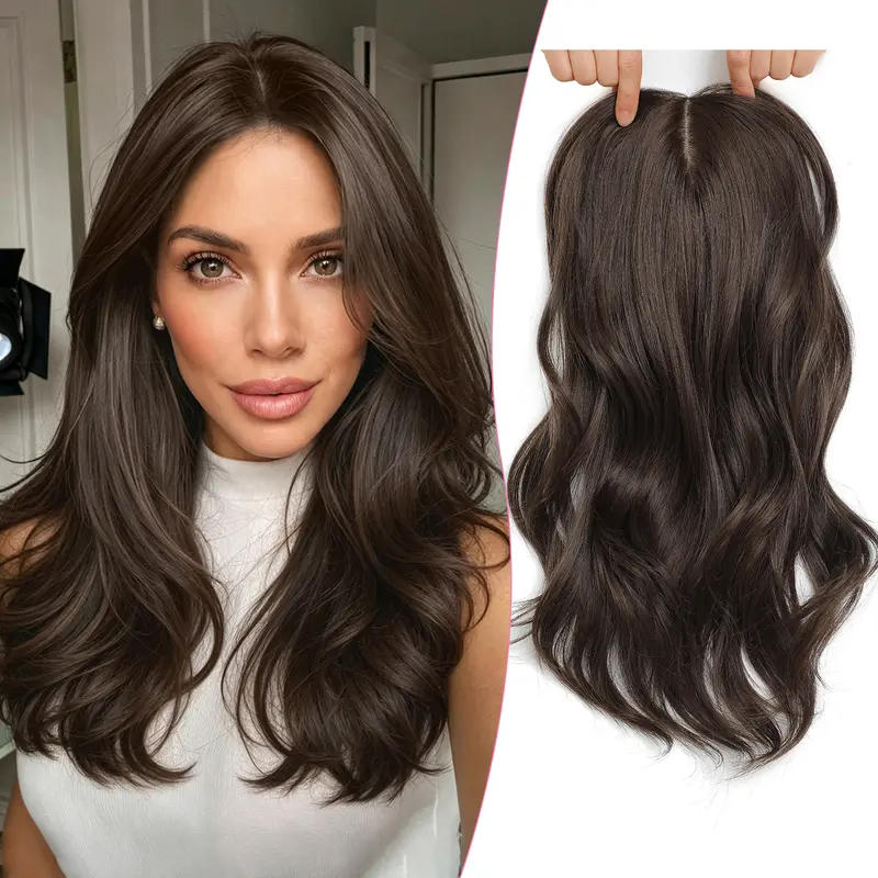 18 Inch Loose Wavy Hair Topper for Women – Lightweight Clip-In Topper with Natural Scalp Look, Seamless Coverage & Volume for Everyday Wear