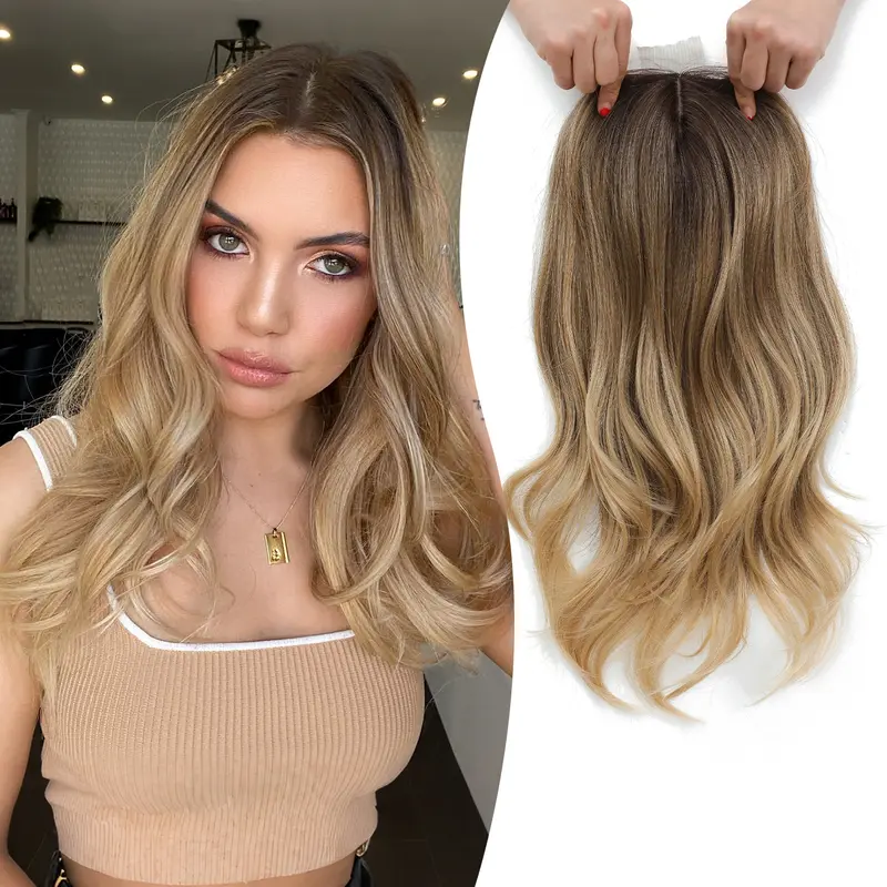 18 Inch Loose Wavy Hair Topper for Women – Lightweight Clip-In Topper with Natural Scalp Look, Seamless Coverage & Volume for Everyday Wear