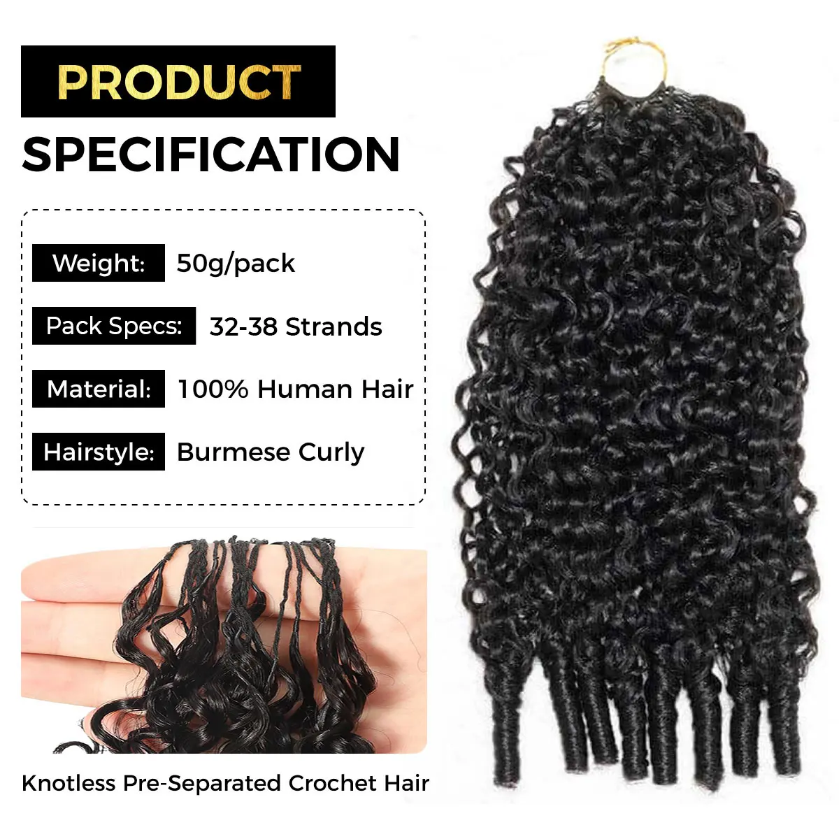 Highlight 4/27 Burmese Curly Crochet Human Hair With Miracle Knots Boho Braids Time-Saving Wear