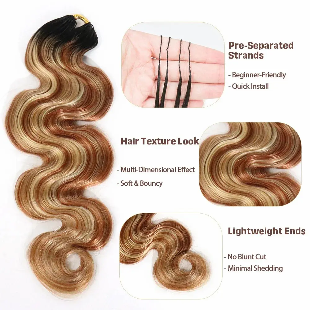 Human Hair for Miracle Knots Boho Braids 4/27/30, 27/30/613 Blend Color Crochet Hair Pre-Separated Body Wave Crochet Hair 60 grams/bundle 18 inch